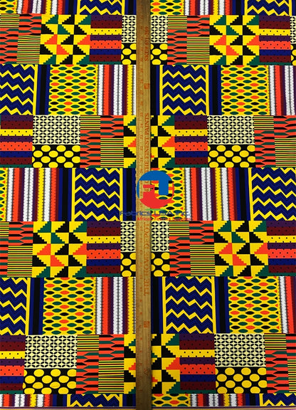 African Print Fabric  in Nylon Spandex 4 Way Stretch  Fabric - Kente Print Design - Multi-Color