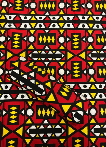 African Fabric Samakaka Angola Wax-  Red & Yellow