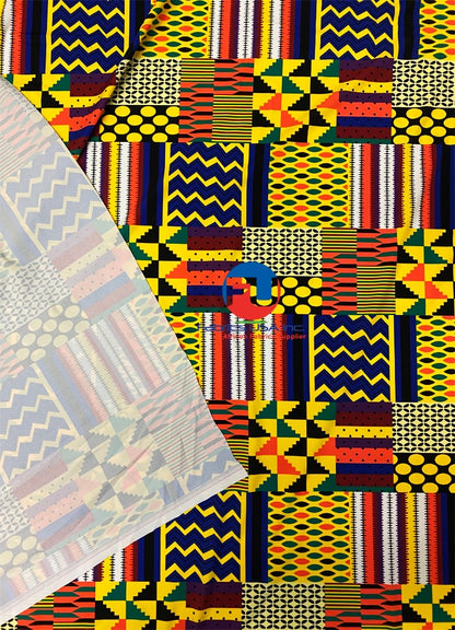 African Print Fabric  in Nylon Spandex 4 Way Stretch  Fabric - Kente Print Design - Multi-Color