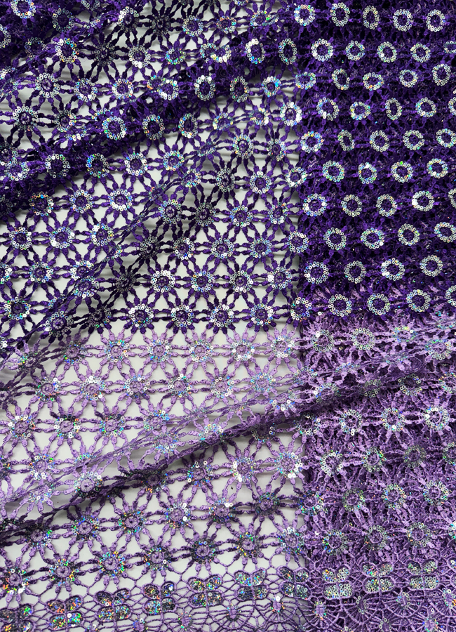 African Corded Lace / Gupuire Lace- Lilac and Purple with white sequins