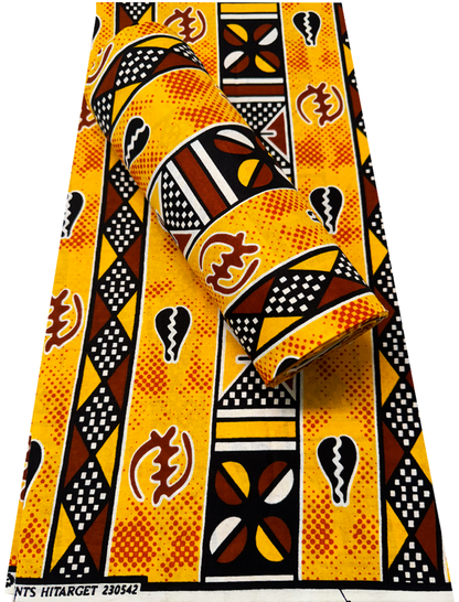 African Guaranteed Wax Print-Red, Black, White, Yellow, Brown