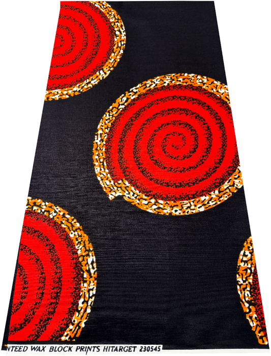 High End Design African Wax Print - Cotton-Orange, Tangerine-Orange, White, Black