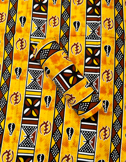 African Guaranteed Wax Print-Red, Black, White, Yellow, Brown