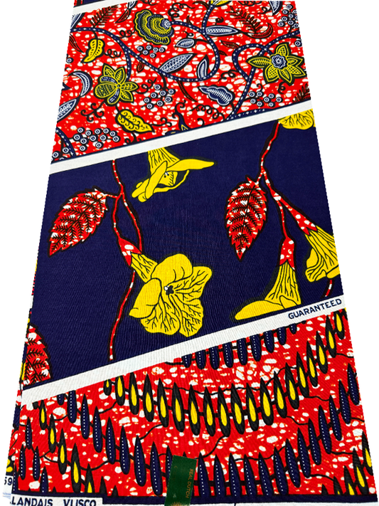 Hollandais Print-Navy-Blue, Red-Orange, White, Yellow, Black