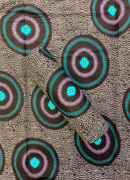 African Ankara Wax Print- Purple, Teal-Green, Burgundy. White