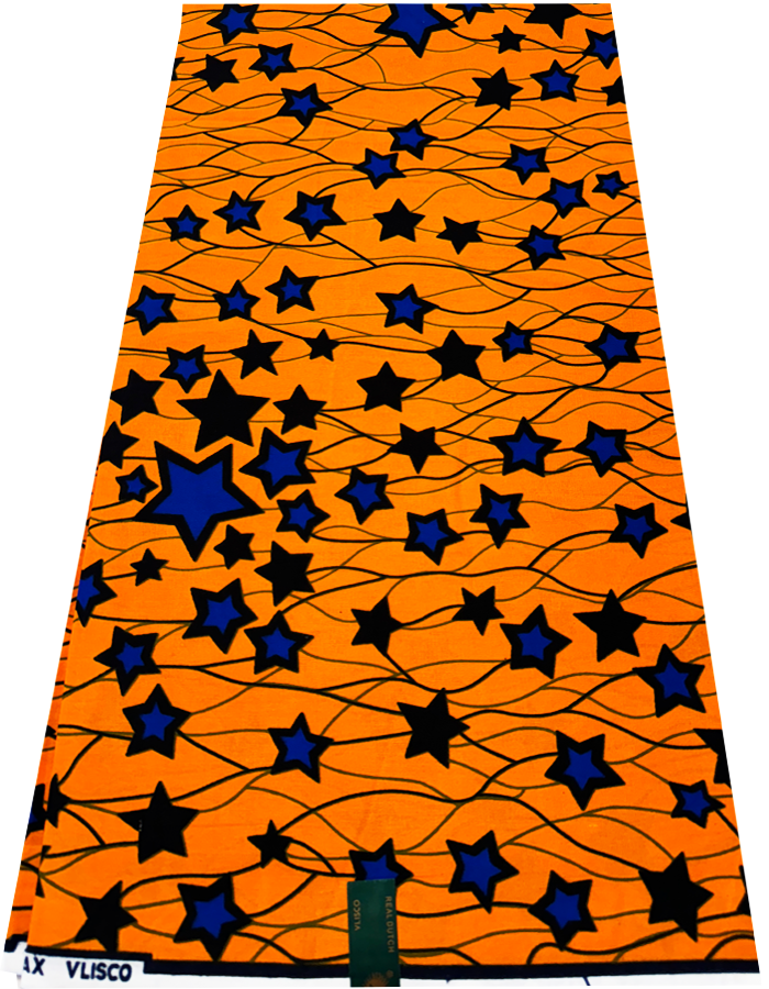 Hollandais Ankara Wax Print- Star Design- Golden-Yellow, Black, Royal-Blue