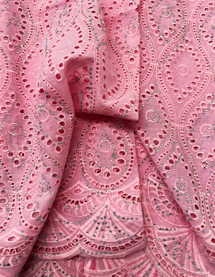 High End Super Quality Swiss Voile Lace- Baby Pink with tiny stone