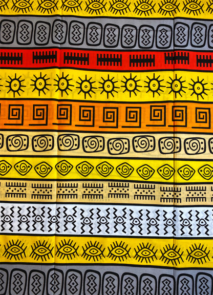 Angola Wax Print Orange Yellow Gray  Black Golden Yellow Light Peach