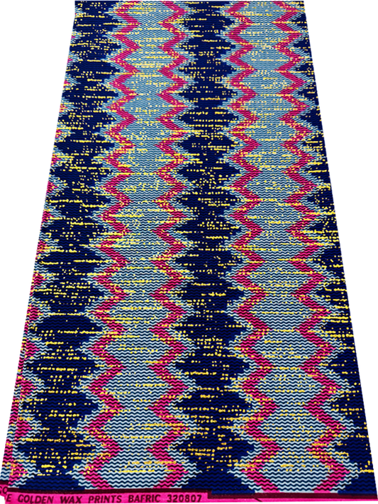 African Metallic Gold  Kente Prints in Authentic Design- Metallic-Gold, Pink, Sky-Blue, Azure-Blue, White, Teal-Blue