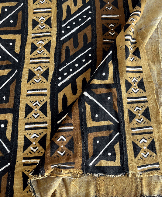 Authentic Handmade Mud Cloth- Black, White, Light-Gold, Golden-Brown (MC23528)