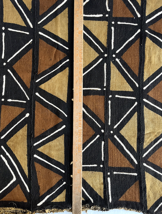 Authentic Handmade Mud Cloth -Made from Mali- Black, White, Light-Gold, Golden-Brown (MC23530)