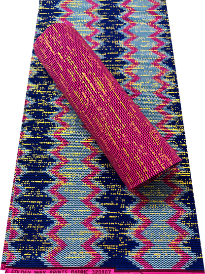 African Metallic Gold  Kente Prints in Authentic Design- Metallic-Gold, Pink, Sky-Blue, Azure-Blue, White, Teal-Blue