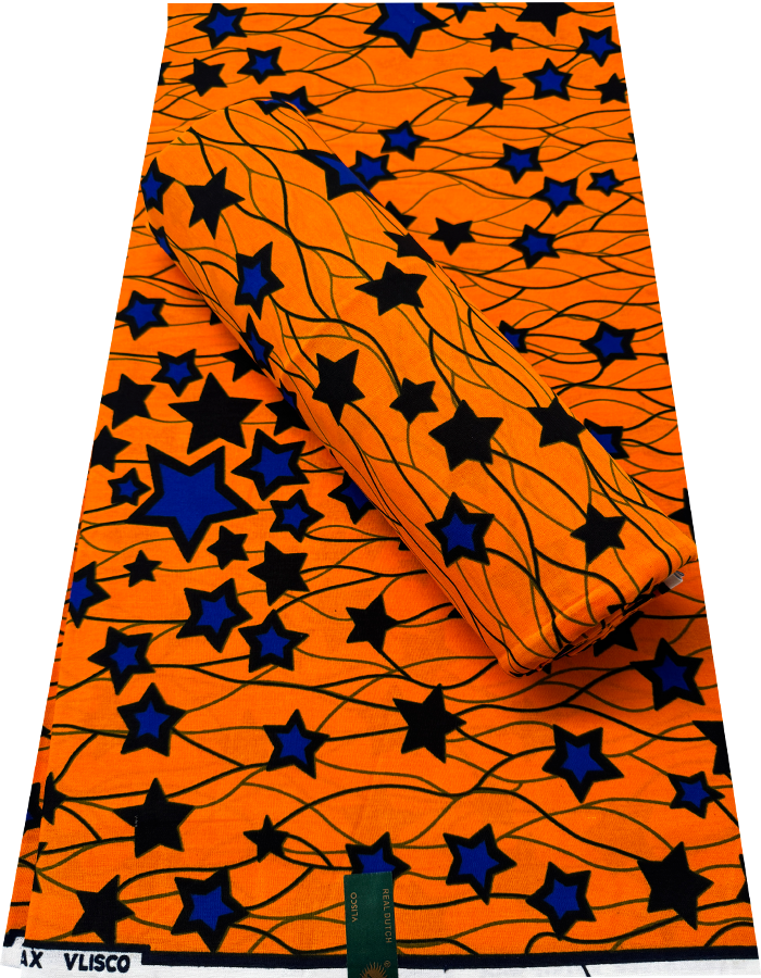 Hollandais Ankara Wax Print- Star Design- Golden-Yellow, Black, Royal-Blue