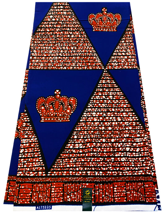 African Wax Print Fabric ABC Print- Burnt-Orange, Blue, Black, White