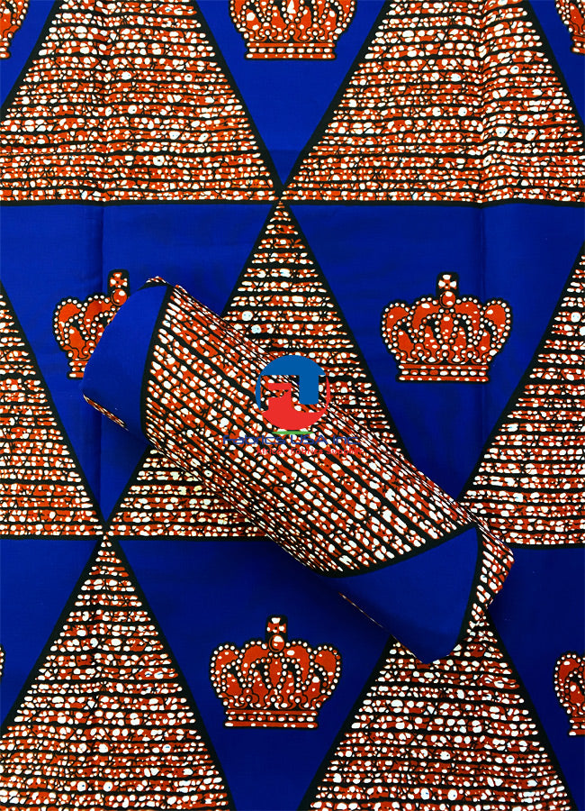 African Wax Print Fabric ABC Print- Burnt-Orange, Blue, Black, White