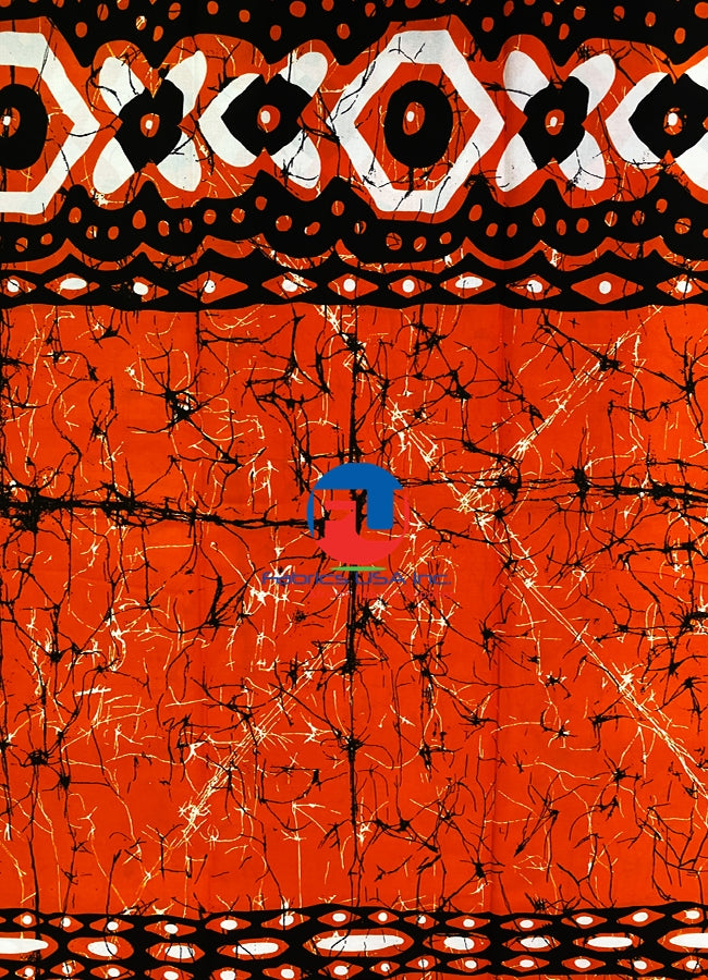 Batik Wax Print ; Orange, WHite,  Black