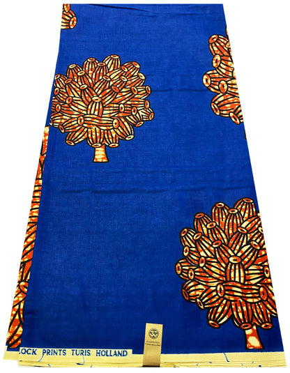 African Print Wax - Blue, Burnt-Orange, Cream