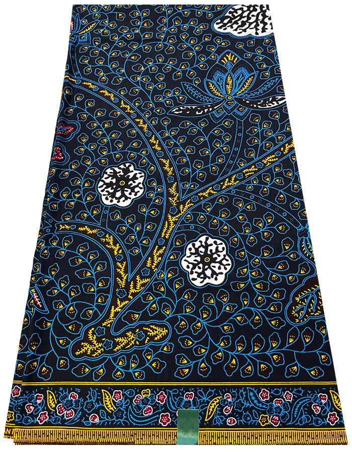 Populer African Wax Print- Batik Design- Royal Blue, Red, White, Sky-Blue, Yellow