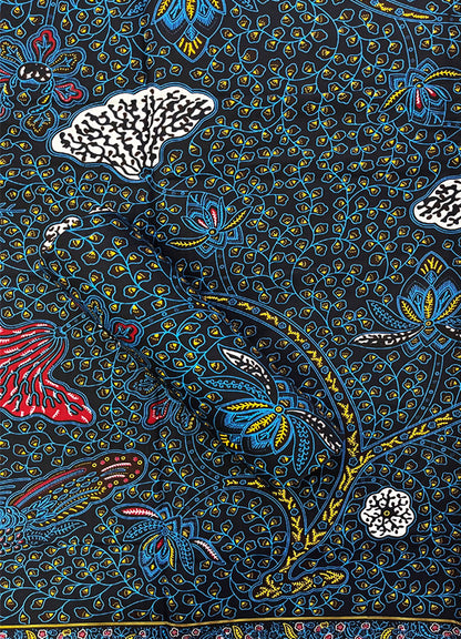 Populer African Wax Print- Batik Design- Royal Blue, Red, White, Sky-Blue, Yellow