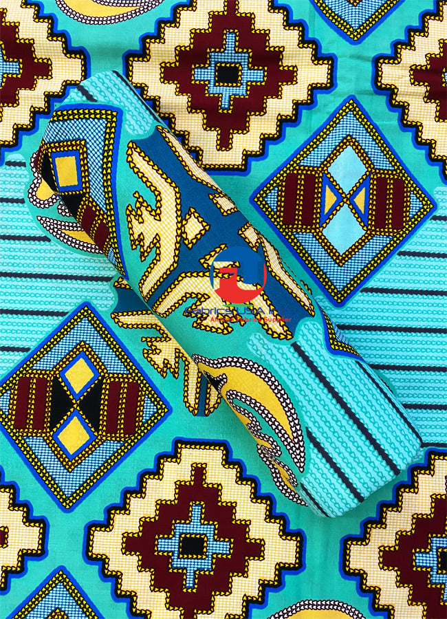 African  Print Meba Wo Abrokyere   - Gye Nyame - Mint-Green, Gray, Royal-Blue, Red, Ivory-Cream, Black