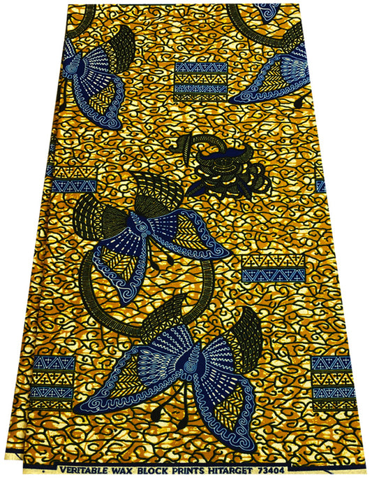 Butterfly in African Wax Print- Navy-Blue, Light-Gold, Ivory-Cream, Black