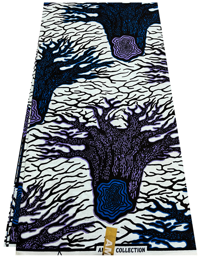 African Wax Print- Purple Yam royal blue black White