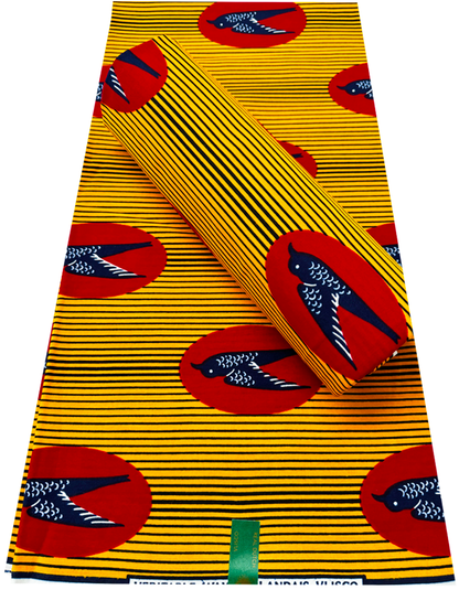 Flying Bird Hollandais Print-Golden-Yellow, Red, Dark-Blue, White, Black