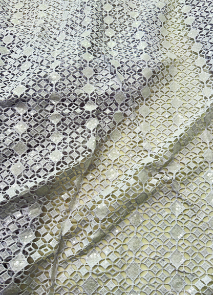 Authentic Design   Guipure Lace/ Corded Lace-White  with stone/sequins