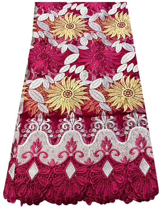 Beautiful African Lace Multicolor-Fuchsia Pink, Gold & White