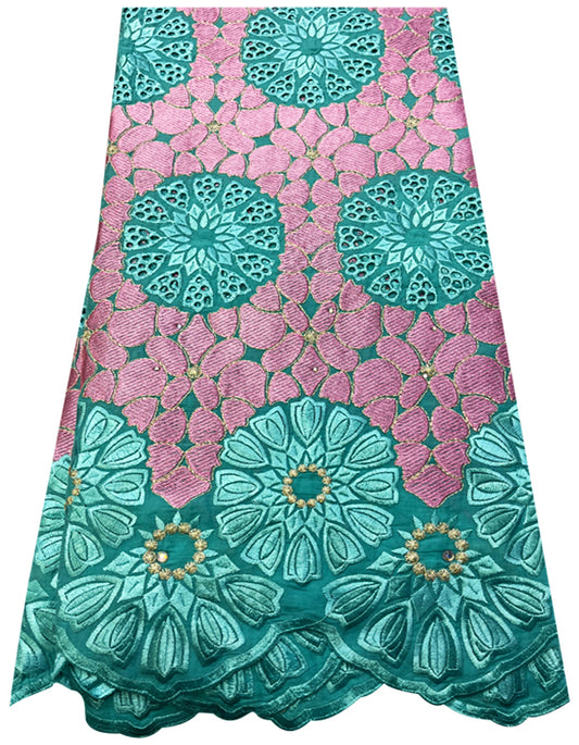 High Quality Swiss Voile Lace- Pink, Aqua Blue & Metallic Gold