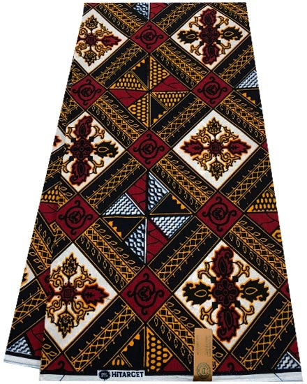 African Ankara Print- Red, Blue,Black,Yellow-Gold,White