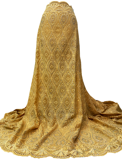 High End Super Quality Swiss Voile Lace- Gold  with tiny stone