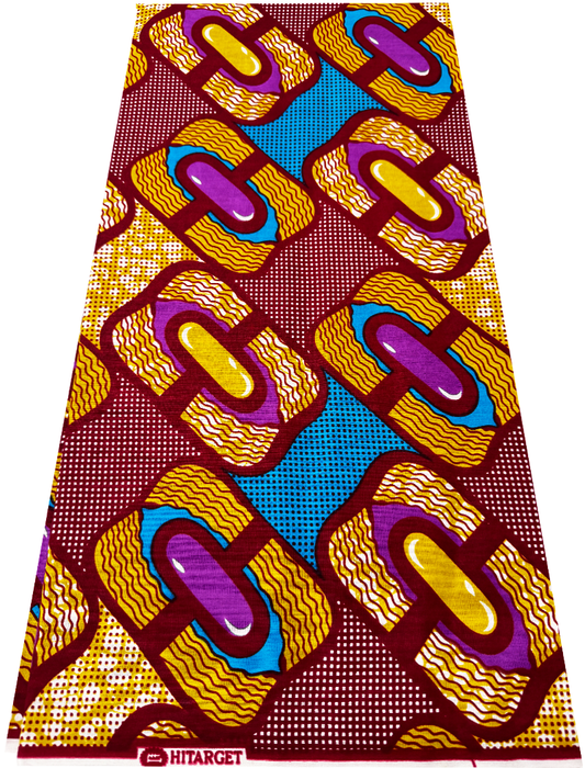 Exclusive Design African Wrapper Wax Print-Dark-Red, Lilac, Sky-Blue, Gold, White