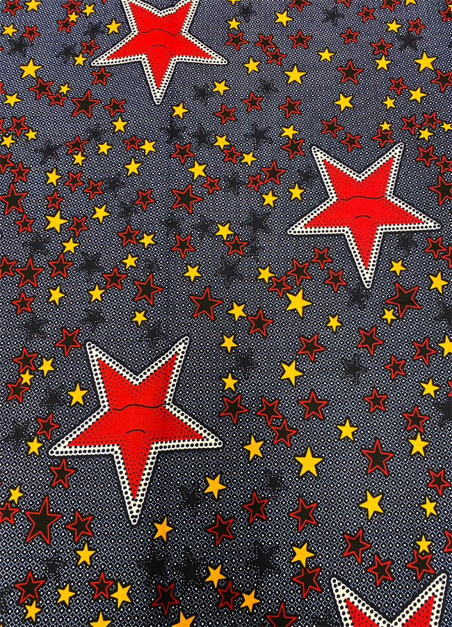 African Wax Veritable Print-Star- Red White Yellow Dark Blue