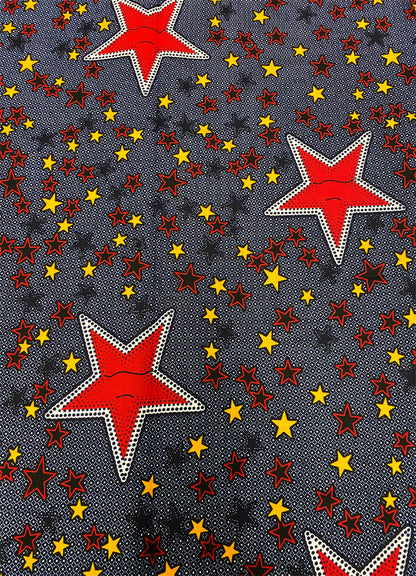 African Wax Veritable Print-Star- Red White Yellow Dark Blue