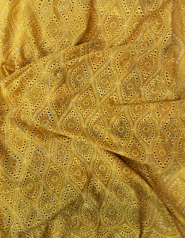 High End Super Quality Swiss Voile Lace- Gold  with tiny stone