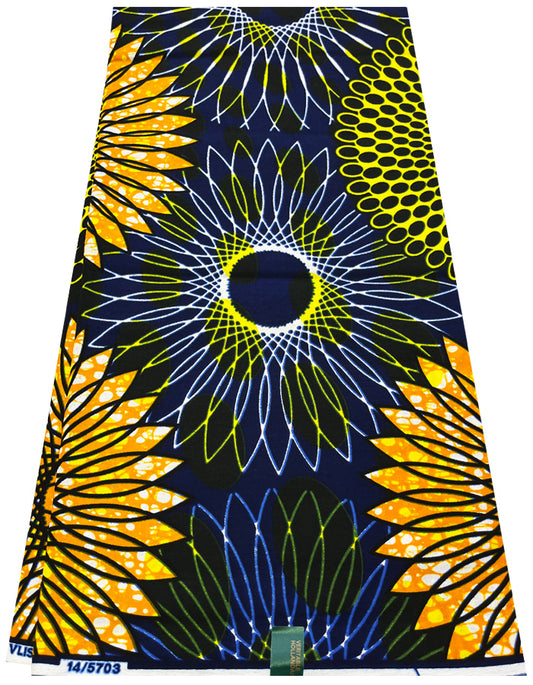 High End Quality African Wax- Royal-Blue, Orange, Yellow, White, Black- Floral Print