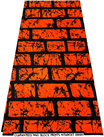 African Ankara Veritable Wax Print- Orange and Black