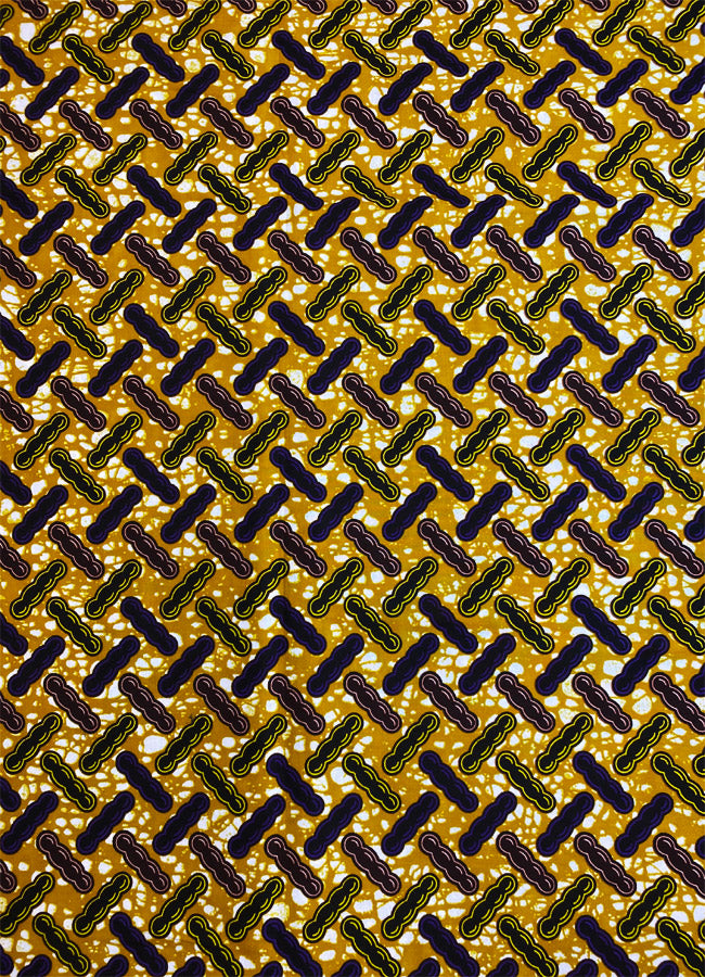 African Wax Print- Peanut Design- Purple, Golden-Brown, White, Burgundy, Yellow, Black