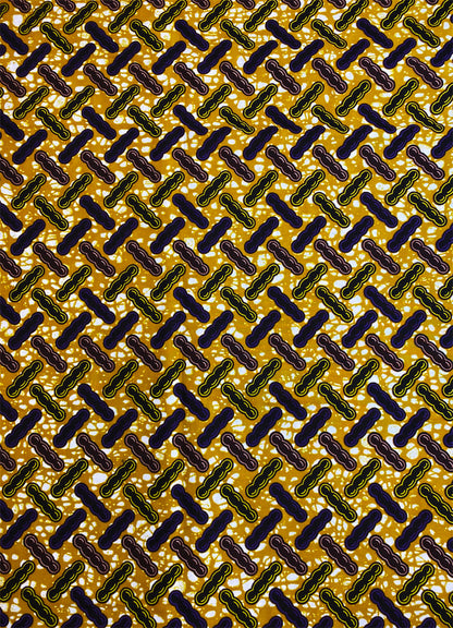 African Wax Print- Peanut Design- Purple, Golden-Brown, White, Burgundy, Yellow, Black