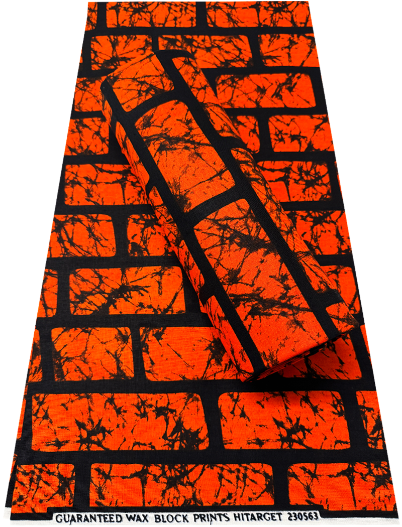 African Ankara Veritable Wax Print- Orange and Black