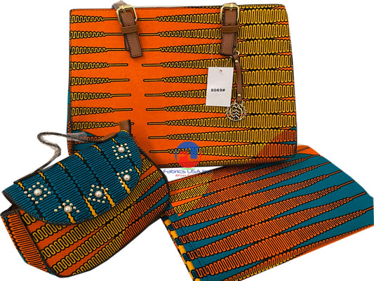 African Print Fabric & Bags; Pencil Print-Orange,Yellow,Green,Black