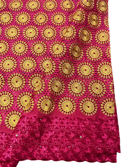 High End Super Quality Swiss Voile Lace- Pink, Gold