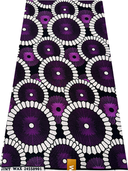 Polyester African Wax Prints Fabrics-Purple, Lilac, White, Black