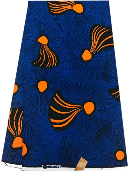 African Wax Print -Blue , Orange, & Green