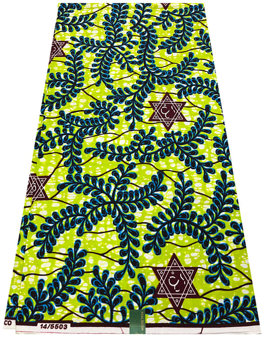 African Hollandais Print- Apple-Green, Turquoise, Brown, Black, White