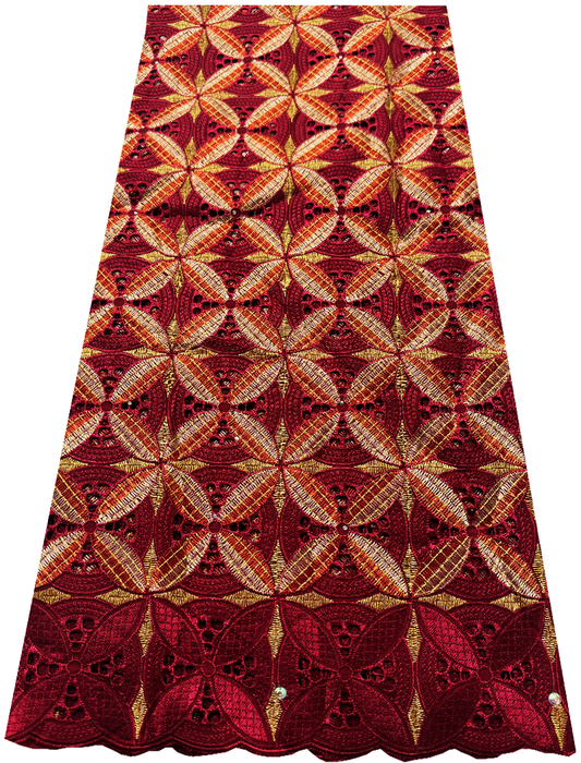 Burgundy, Red and Gold Color Swiss Voile Lace