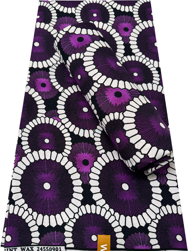 Polyester African Wax Prints Fabrics-Purple, Lilac, White, Black