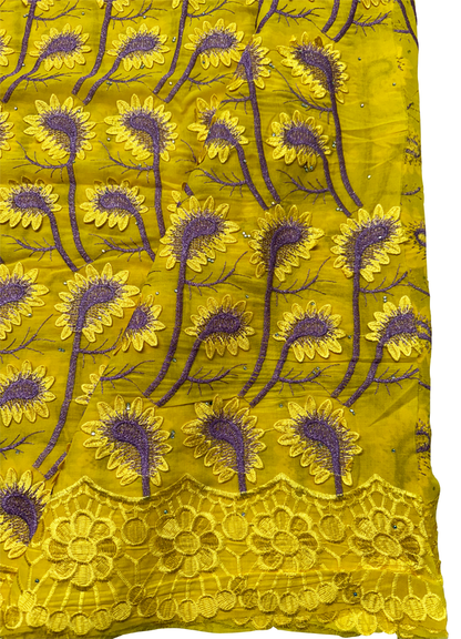 3D High End Super Quality Swiss Voile Lace- Yellow and Purple