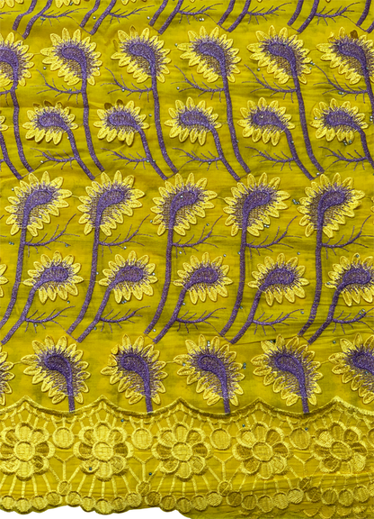 3D High End Super Quality Swiss Voile Lace- Yellow and Purple